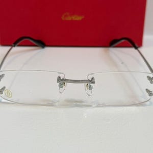 Cartier Vintage Rimless Eyeglasses - Pure Titanium Silver & Black Color Frames With Clear Lens Eyewear - Fathers Day Gift - Gift For Her,Him