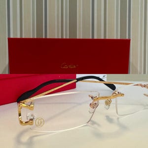 Cartier Rimless C Type eyeglasses - Gold & Black Frames With Clear Lens Cartier Trendy Eyewear - Labor Day Gift - Gift For Her -Gift For Him