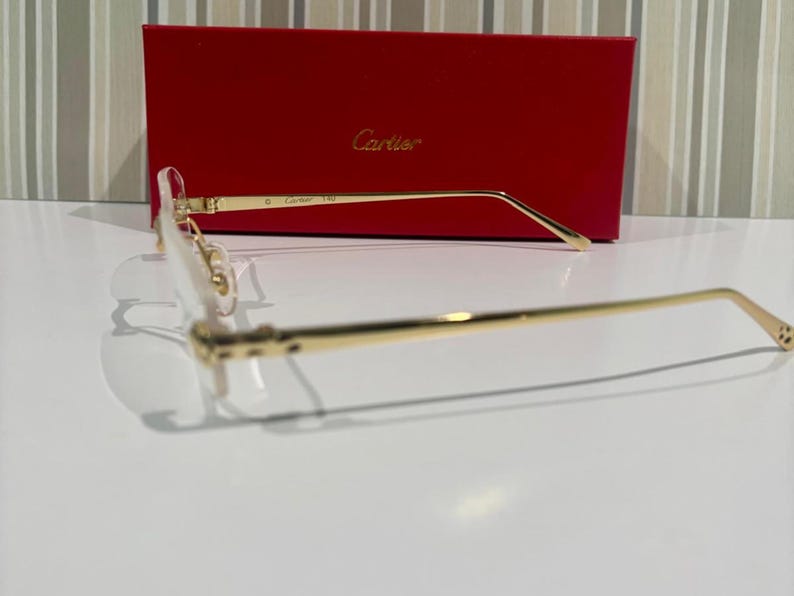 Cartier Vintage Rimless Eyeglasses- Pure Titanium Gold Temples With Clear Lens Eyewear- Unisex Glasses- Fathers Day Gift- Gift For Her, Him image 2