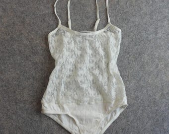 Vintage Y2K Zara Lace Butterfly Sheer Mesh Cami Bodysuit Womens M White Fairy