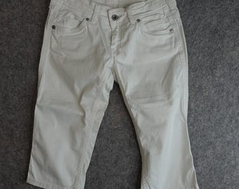 Vintage Y2K Pepe Jeans Katze Crop Ultra Low Rise Capris XS Weiße Lange Shorts 00er Jahre