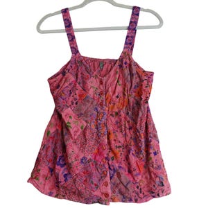 Vintage Y2K Patchwork-Tanktop mit Blumenmuster, Größe M, Rosa, Boho-Stil, Feenmotiv, bestickt, Cottage-Festival-Stil