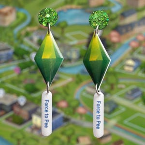 Force to Pee Interaction Bubble Green Diamond Resin Statement Earrings