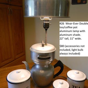 Vintage repurposed Wear-Ever Double aluminum tea/coffee pot lamp with aluminum shade