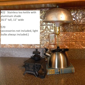 Reclaimed Stainless tea kettle lamp with aluminum shade
