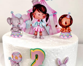Pink Circus inspired theme cake topper - Circus Land Party Decor