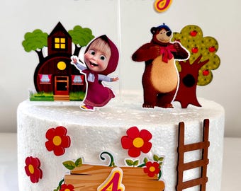 Topo de Bolo Menina e Urso - Decoração de Festa Feita à Mão.
