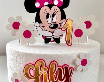 Pink Minnie Mouse inspired theme cake topper - Minnie Party Decor