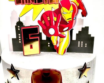 Iron Man Inspired Cake Topper - Personalized Party Decor.