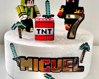 Pixel Game inspired theme cake topper - Minec Party Decor