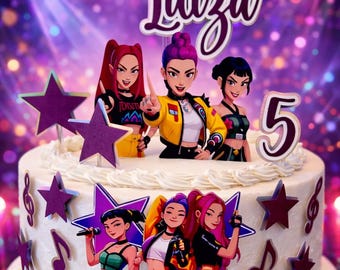 Huntrix cake topper, kpop Demon Hunters - Huntrix handmade party decor.