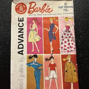 Vintage Barbie Doll Sewing Pattern: 1961 Advance 6 Fashion Designs