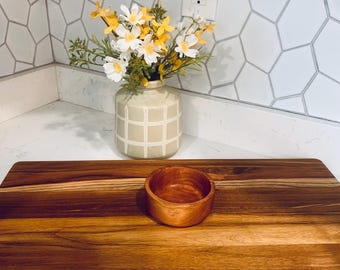 Teak Wood Double Board With Bowl, Charcuterie, Cutting Board,