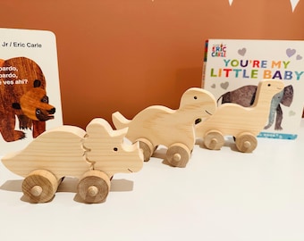 Wooden Dinosaur Toys: Montessori Inspired Set of Three