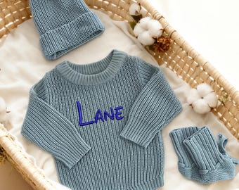Personalized Baby Ruffle Romper, Custom Name Embroidered Romper, Newborn Knit Outfit, Baby Shower Present, First Birthday or Christmas Gift