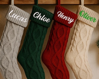 2025 Custom Embroidered Christmas Stockings, Personalized Family Name Knit Stockings, Holiday Xmas Stocking Gifts