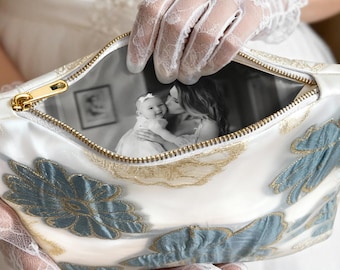 Custom Photo Wedding Clutch, Personalized Bridal Purse, Mother of the Bride Gift, Handmade Keepsake Bag, Custom Picture Clutch, Gift for Mom