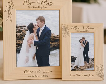 Wedding Gift, Personalized Mr & Mrs Wooden Wedding Photo Frame, Custom Our Wedding Day Keepsake, Newlywed Couple Gift, Unique Marriage Gift