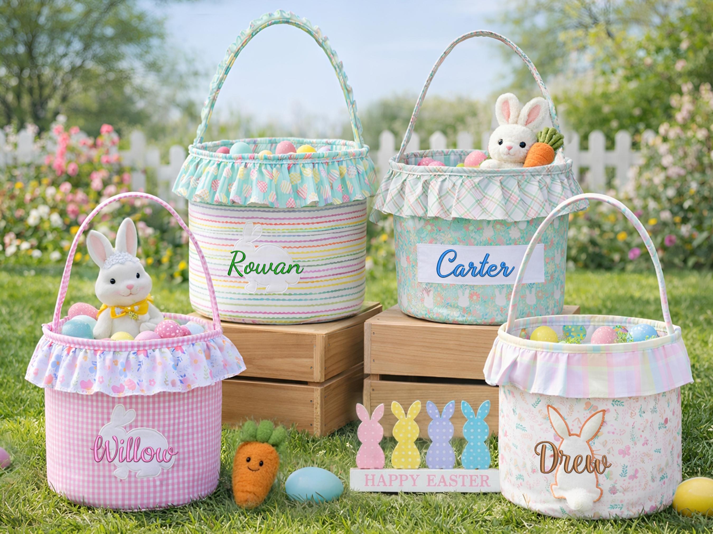Personalized Ruffle Easter Basket, Custom Embroidered Easter Bucket ...