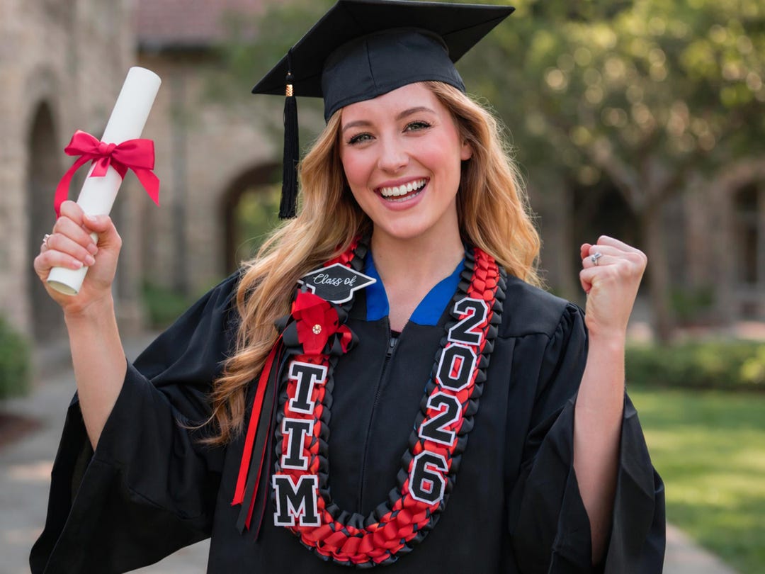 Graduation Leis With Grad Cap, Graduation Gift 2026, Handwoven Satin ...