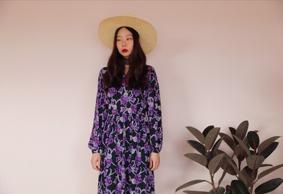 Dark forest green paisley dress, Japan, vintage, s
