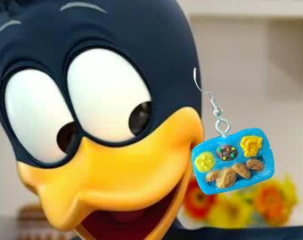 Kid Cuisine polymer clay earrings / Handmade miniature nostalgic food dangle / Unique cute gifts/ Chicken nuggets, brownie, mac & cheese
