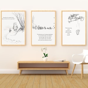 Set of 3 Classic Winnie the Pooh Quote Wall Art | Classic Style Winnie the Pooh  Art Prints Digital Download &quot;Muted Brown&quot; Nursery Decor