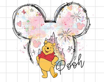 Winnie de Poeh-kasteel, png | Schattige aquarel Mickey Ears-clipart | Disney kinderkamer afdrukbare kunst 300 dpi downloaden voor sublimatie