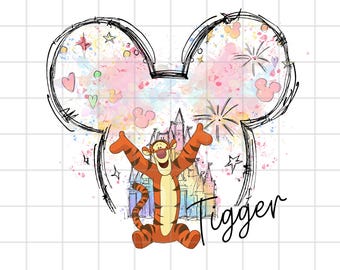 Nalle Puh - Tiger Castle PNG | Söt akvarell Musse Pigg-öron Clipart | Disney Barnkammare Utskrivbar Konst 300 DPI Nedladdning för Sublimering