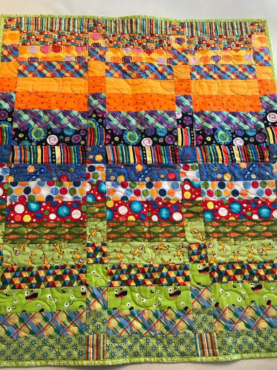 Hand Made Boy Toddler Quilt With Bright Colors Crib Bedding Etsy