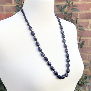 Vintage Y2K Black Glass Bead Necklace Hand Knotted Faceted Beads Chunky Long Necklace  String of Beads Gothic Vampy layering necklace
