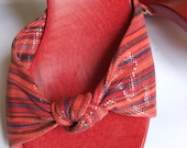Vintage 90s MENUDIER Shoes Size UK 7 EU 40 Platform Sandals Clogs Red Striped Orange Mules Pin-Up Heels 50s Style Burlesque Summer Sexy
