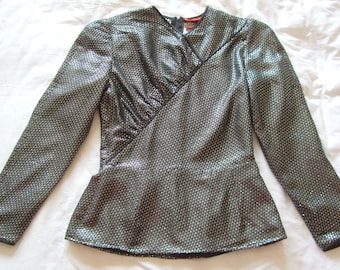 Vintage Valentino top 1980s Party top - Polka Dot Blouse Size UK 8 - 1980s Black and Silver Disco Top - Silver Lurex top - Silver Lame top