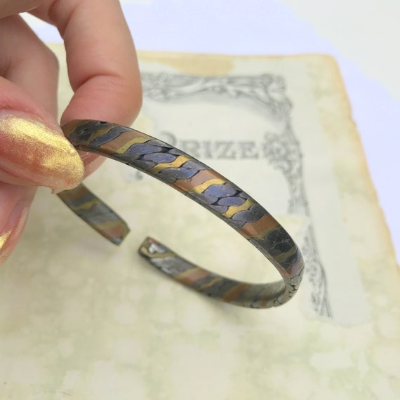 Vintage Copper & Brass Bangle Bracelet Brass Rope… - image 7