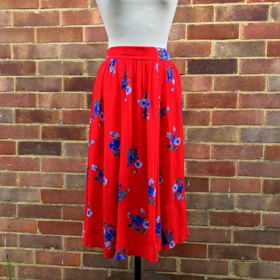 Vintage 90s Red White and Blue Floral A-Line Skir… - image 7