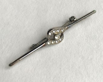 Vintage jaren 1980 Elegante lange slanke diamante bar broche of reversspeld zilver met strass pin bar broche