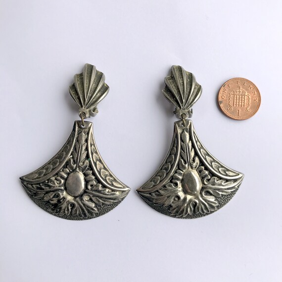 Large 1990s Statement Earrings Blackened Silver C… - image 3