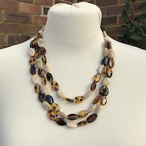 Vintage late 90s / Y2K Beige and Brown Bead Necklace Hippy Boho Multistrand Beaded Statement Necklace plastic beads layering necklace