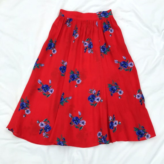 Vintage 90s Red White and Blue Floral A-Line Skir… - image 6