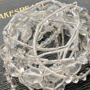 Set of Clear White and Silver Bead Stretch Stacking Bracelets Silver and Clear Friendship Bracelets - Set of 12 Bracelets transparent cuff