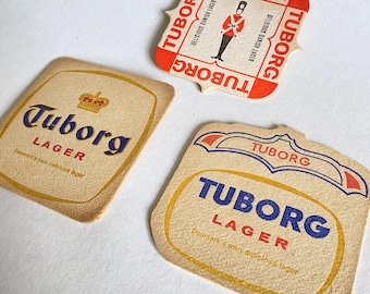 Vintage 1960s Tuborg Danish Lager Beer Beermats Beer Mats Breweriana set of 3 Coasters Liquor Advertising Midcentury Retro Pub