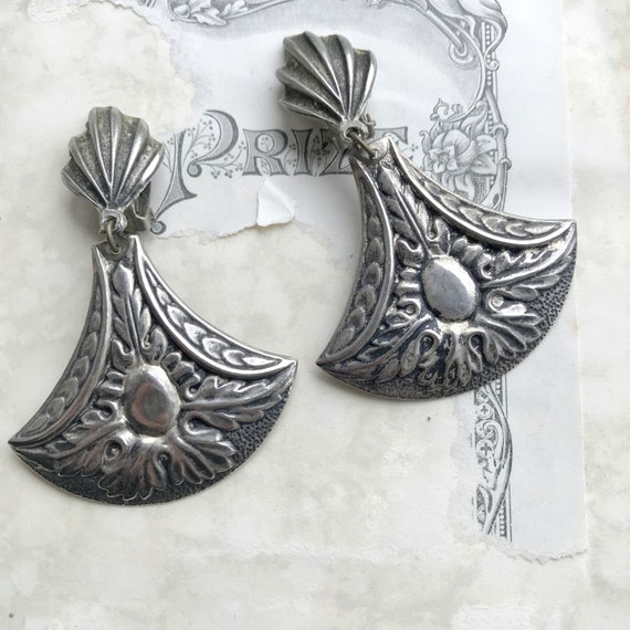 Large 1990s Statement Earrings Blackened Silver C… - image 2