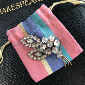 Vintage 1940s Rhinestone Flower Brooch - Diamante Floral Spray Pin - French Midcentury Leaf Brooch Sparkling lapel pin Womens Jewellery Gift