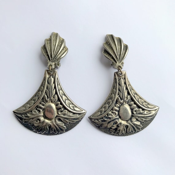 Large 1990s Statement Earrings Blackened Silver C… - image 1