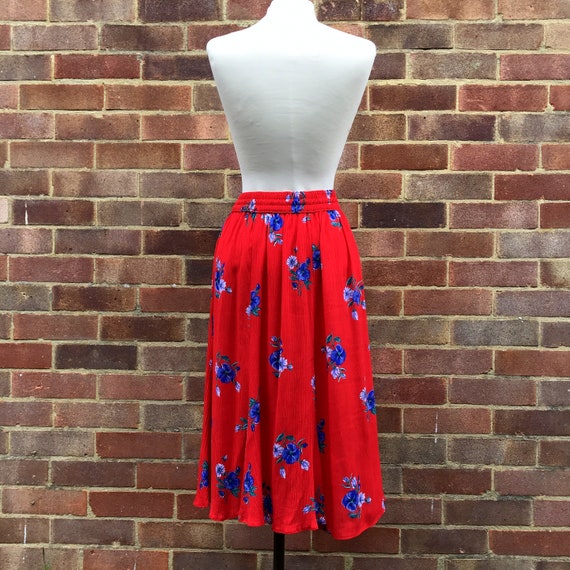 Vintage 90s Red White and Blue Floral A-Line Skir… - image 2