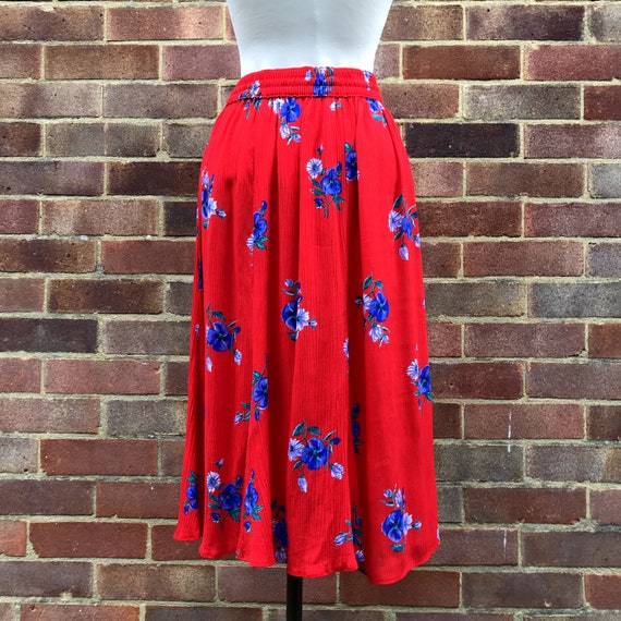 Vintage 90s Red White and Blue Floral A-Line Skir… - image 5