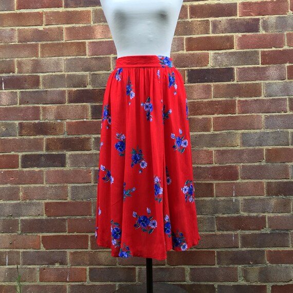 Vintage 90s Red White and Blue Floral A-Line Skir… - image 1
