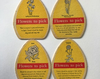 Lot de 4 sous-bocks, fleurs, maître-brasseur, dragons, sang, vintage des années 1960, sous-bocks Breweriana, publicité, plantes de jardin, 1963