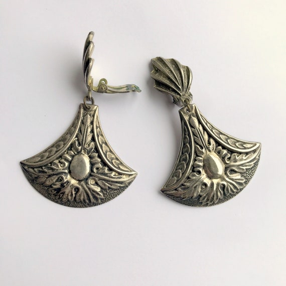 Large 1990s Statement Earrings Blackened Silver C… - image 10