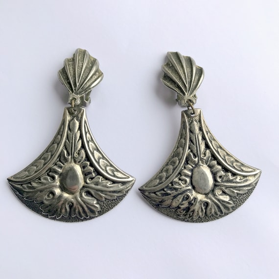 Large 1990s Statement Earrings Blackened Silver C… - image 9
